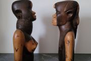 Vintage pair of carved african tribal ebony busts