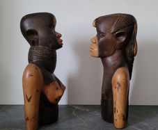 Vintage pair of carved african tribal ebony busts
