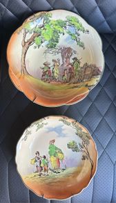 Royal Doulton Large Bowl and smaller bowl  "The Gleaners and Gypsies"  Rare and collectible dishes.
