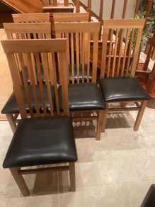 6 x Beautiful Leather & Wooden Kitchen Dining Chairs - Can Deliver