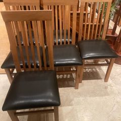 6 x Beautiful Leather & Wooden Kitchen Dining Chairs - Can Deliver