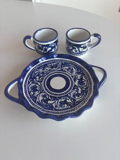 Handmade blue & white espresso cups & saucer