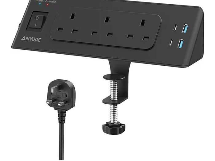 3 Way Plug Extension Socket with 4 USB, Desk Extension Lead 2M with Switch, Surge Protecion Multi Plug Extender for Home Office