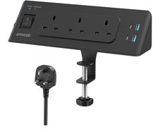3 Way Plug Extension Socket with 4 USB, Desk Extension Lead 2M with Switch, Surge Protecion Multi Plug Extender for Home Office