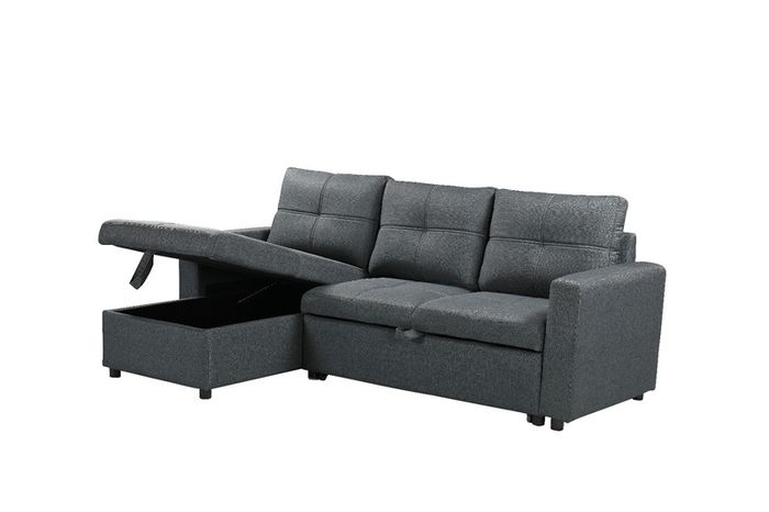 Grey velvet Corner Sofa Bed with Storage 215cm