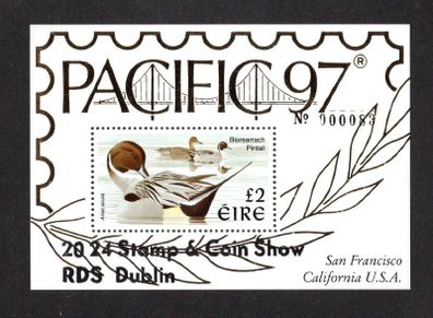 2024 Ireland Stamp & Coin Show Souvenir Sheet No 83 overprinting Pacific 1997 (pintail duck) Definitive Stamps Miniature Sheet Mint Never Hinged (MNH)