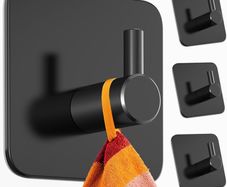 4 Pack Self Adhesive Hooks, Max 8kg Load Capacity, Adhesive Hooks, Tea Towel Hooks, Versatile Self Adhesive Wall Hooks for Use in Bathrooms, Kitchens, Doors Black