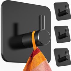 4 Pack Self Adhesive Hooks, Max 8kg Load Capacity, Adhesive Hooks, Tea Towel Hooks, Versatile Self Adhesive Wall Hooks for Use in Bathrooms, Kitchens, Doors Black