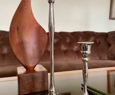 Pair of Slender 19th Century Style Silver Chrome Metal Candlesticks