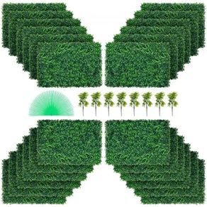 Artificial Boxwood Panel 24" X 16" UV 24pcs Boxwood Hedge Wall Panels Artificial Grass Backdrop Wall 4 cm Green Grass Wall