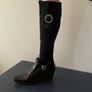 Black Boots Knee High Wedge Stretch Diamonte Detail Size 41 NEW Image 2