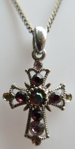 Vintage Silver Plated Cross With Multi-Color Stones Necklace length 20"