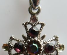 Vintage Silver Plated Cross With Multi-Color Stones Necklace length 20"