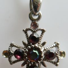 Vintage Silver Plated Cross With Multi-Color Stones Necklace length 20"