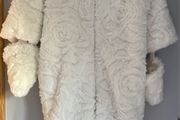 Little John Rocha white fur with flower pattern Pram suit Sz 3-6 mths EUC