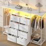 8-Drawer Dresser for Bedroom with Hanging Rack, LED Lights, Fabric Drawers, Metal Frame & Wooden Top, Heavy Duty Cloth Rack Closet Wardrobe with Drawers 150cm W x110cm H, White Image 3