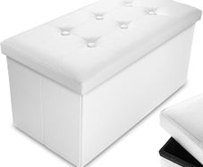 NEW SALE | 76 x 38 x 38 cm Faux Leather White Ottoman Foldable Storage Boxes Seat Foot Stool Storage Box with Lids for Kids Toys, Bedroom, Hallway, Living Room