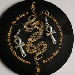 Silver Ankh Cross Earrings
