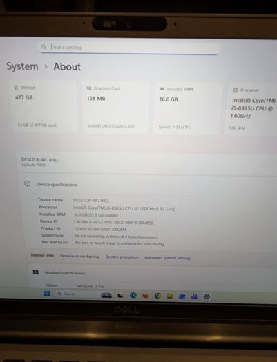 Dell Latitude 7400 Intel i5 16GB RAM 500GB Win 11 Office 24