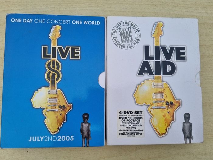 Official DVD releases of two historic charity concerts: Live 8  (2005) and Live Aid (1985)