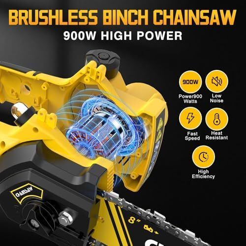 Mini Chainsaw Cordless 8 inch Compatible with Dewalt 18V 20V Battery, Brushless Auto Oiler, Portable Handheld Small Electric Chainsaw with Chain for Wood Cutting (No Battery)