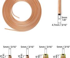 3/16" x 25ft/7.6m Copper Plated Brake Pipe, OD 4.76mm, ID 3.3mm with 16 Nuts