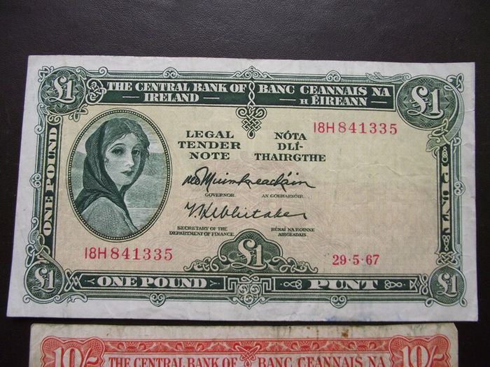 Two Lady Lavery Notes: 10 shillings (1966) & 1 Pound (1967)