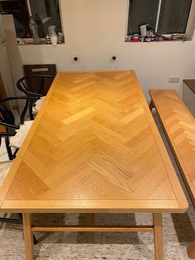 Dining room table, chairs and bench