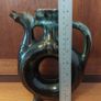 Fabulous Donut Shaped Bulgarian Pottery Bottle in Brown with Mint Green Drip Glaze Image 9