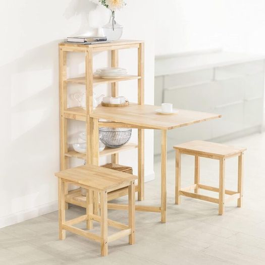 Folding Dining Table Dining Room Table Kitchen Table with 5 Storage Shelves,