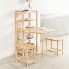 Folding Dining Table Dining Room Table Kitchen Table with 5 Storage Shelves,