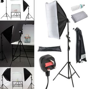 2x Photo Studio 135W Bulbs Softbox Continuous Lighting Soft Box Light Stand Kit