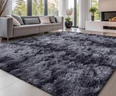Rugs Living Room 140x200cm, Area Rugs for Bedroom, Machine Washable Anti Slip Soft Fluffy Shaggy Tie-dye Floor Carpet for Kids Girls and Boys, Nursery Room, Light Grey