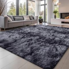Rugs Living Room 140x200cm, Area Rugs for Bedroom, Machine Washable Anti Slip Soft Fluffy Shaggy Tie-dye Floor Carpet for Kids Girls and Boys, Nursery Room, Light Grey