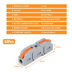 Wire Connectors, 34PCS Electrical Connectors Quick Dual Wire Terminal Block, 2 Pin Peel-free Push-type Design Connectors, 18-22AWG Wire Quick Splice Connector Wire Crimp Terminal