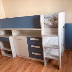 Child midsleeper bed with desk and storage