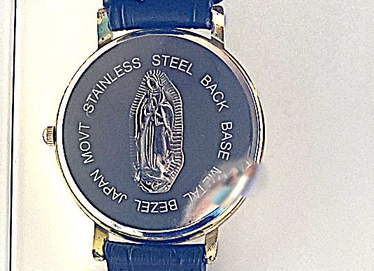 Lady of Guadalupe watch with black leather strap