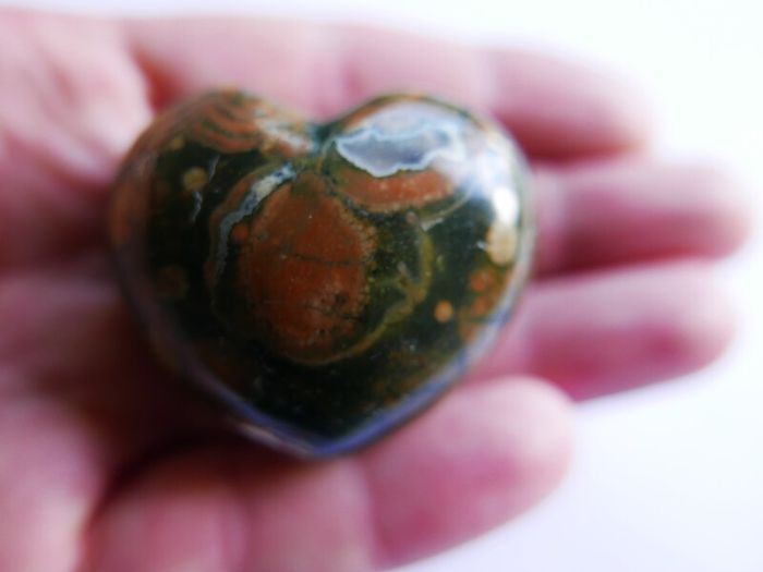 2" Multicolor Rhyolite Jasper Puffy Heart Crystal Mineral Stone