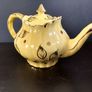 Vintage Arthur Wood Teapot and Matching Milk Creamer in a Gilt Pattern of Leaves and Spots on a Sunshine/Banana Yellow Glazed Background, in the Prince Shape Image 7