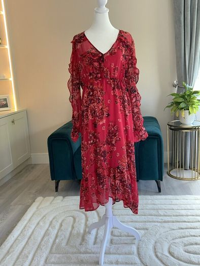 Ladies Red Floral Chiffon Dress with Slip from Primark