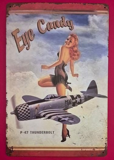 P-47, WW2 American pin up, vintage style metal sign .