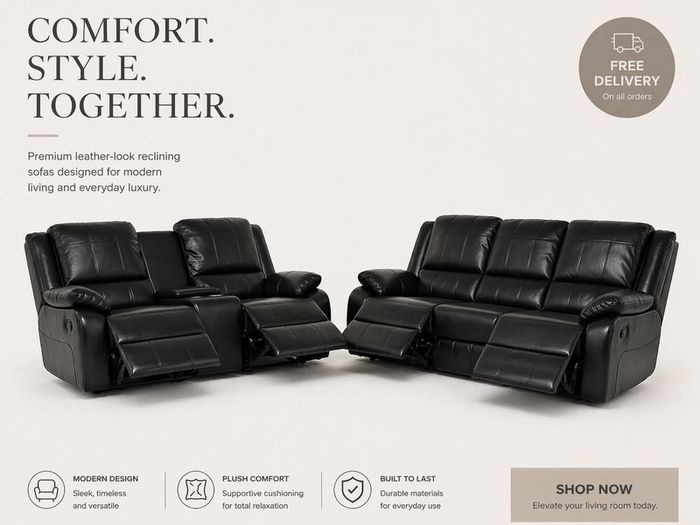 New 3+2 & 3+1+1 Black Leather Sofa Sets
