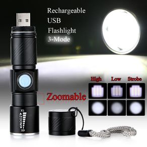Mini Q5 LED 1000LM USB Rechargeable Zoom Flashlight Flash Torch Lamp Light Walking 3 Modes