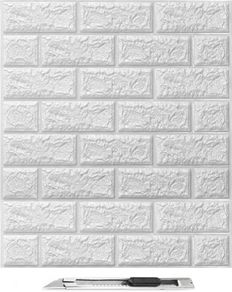 10Pcs 3D Brick Wallpaper in White, Faux Foam Brick Wall Panels Peel and Stick, Waterproof for Bedroom, Living Room, and Kitchen Decor