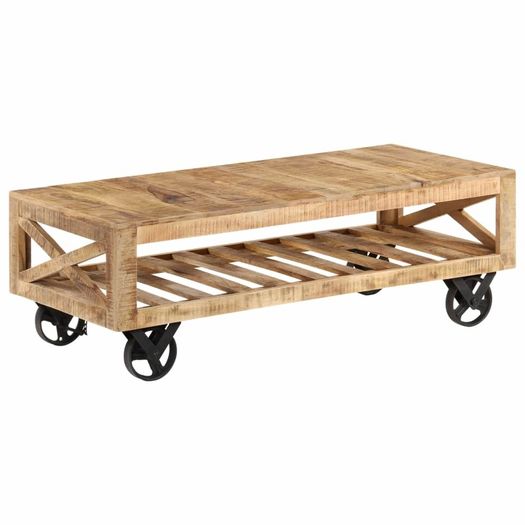 Coffee Table with Wheels Solid Mango Wood 110x50x37 cm