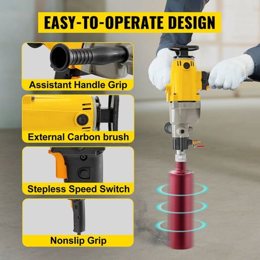 2180W Handheld Diamond Core Drill Rig Concrete130mm Wet/Dry Electric Stepless Speed Drilling Tool