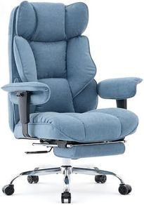 Big and Tall Office Chair 200kg, Heavy Duty Fabric Executive Desk Chair with Footrest, High Back Ergonomic Computer Chair, Reclining Home Office Chair with Thick Padding, Blue