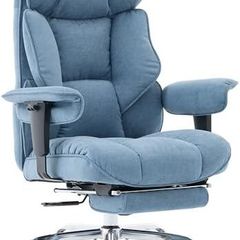 Big and Tall Office Chair 200kg, Heavy Duty Fabric Executive Desk Chair with Footrest, High Back Ergonomic Computer Chair, Reclining Home Office Chair with Thick Padding, Blue
