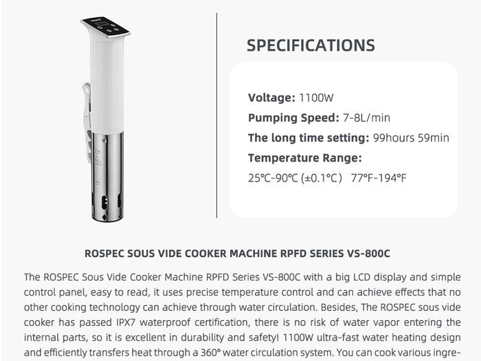 IPX7 1100W Sous Vide Cooker Immersion Circulator Accurate Cooking With LED Digital Display With 5 Vacuum Sealing Bags