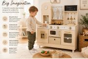 Wooden Kids Play Kitchen with Lights and Sounds Cream